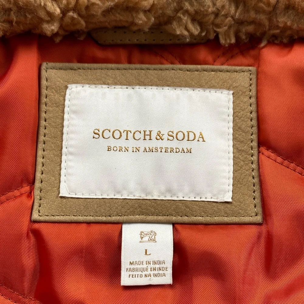 Scotch & Soda Buffalo Leather Removable Faux Shearling Aviator Bomber Jacket - Picture 15 of 16